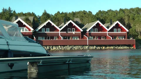 Cabins by the waterside Stock Footage 38033607