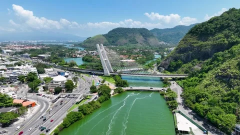 Cable Bridge at Barra da Tijuca in Rio de Janeiro Brazil. Stock Footage 310002674