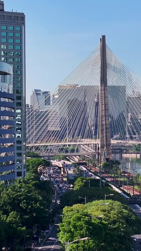 Cable Bridge At Cityscape In Sao Paulo Brazil. Stock Footage 325756345