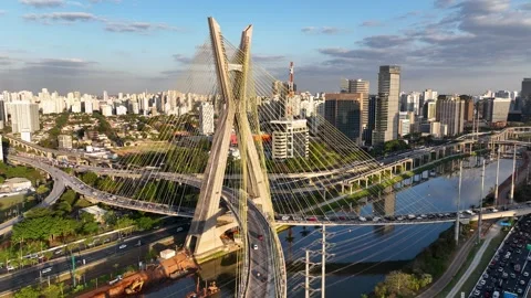 Cable Bridge At Downtown In Sao Paulo Brazil. Stock Footage 309999239