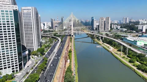 Cable Bridge At Downtown In Sao Paulo Brazil. Stock Footage 310024313