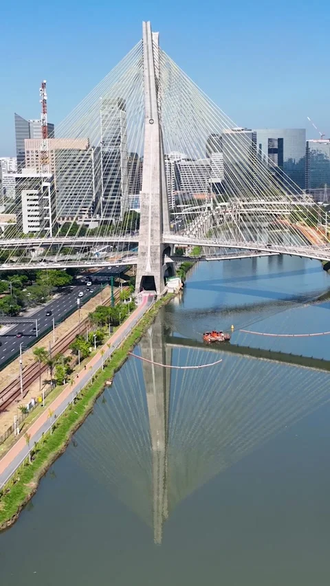 Cable Bridge At Downtown In Sao Paulo Brazil. Stock Footage 328023770
