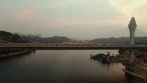 Cable bridge during sunset at durgam cheruvu hyderabad Видео 221713875