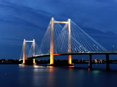 Cable bridge in the evening. Stock Photos