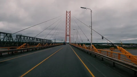 Cable bridge. The Ob River western Siberia. Surgut, Russia - 19 August, 2020 動画素材 137915589