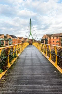 Cable bridge over Nene River in Northampton 스톡 사진