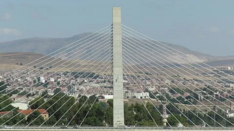 Cable Bridge with Traffic Side View Stock Footage 155526778