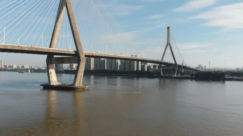 Cable bridge, video filming from the air Stock Footage 113555688