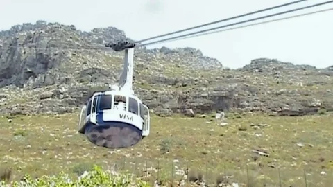 Cable Cabin from Table Mountain (Cape Town)  Stock Footage 81736461