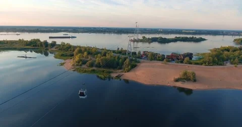 A cable car across the river Stock Footage 74794275