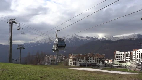 Cable car. Active descent ascent. Olympic village of Rosa Khutor. Sochi Russi Stock Footage 155006738