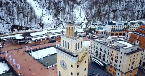 Cable car and Causassian mountains, Sochi, Esto sadok, Black pyramid and Stock Footage 175251024