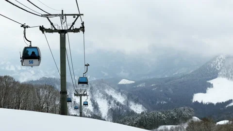 Cable car and winter mountain landscape Stock Footage 237244260