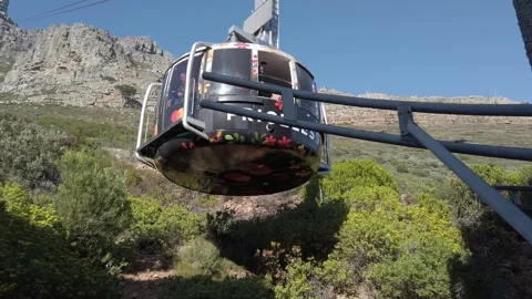Cable Car Approaching the Lower Station at Table Mountain on a beautiful sunny Stock Footage 344087223