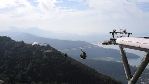 Cable Car approaching station on Langkawi Island with jungle in the background Stock Footage 157469908