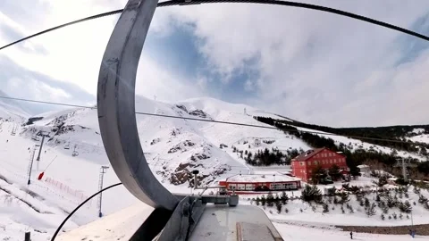 Cable Car Arm and Support Cables Against the Snowy Palandoken Mountain Backdrop Vídeo Stock 330977715