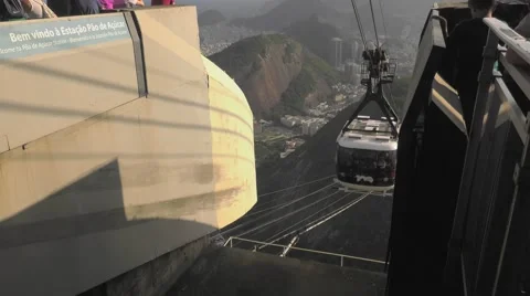 Cable Car Arrival Onto Sugarloaf Mountain Summit Stock Footage 64976917