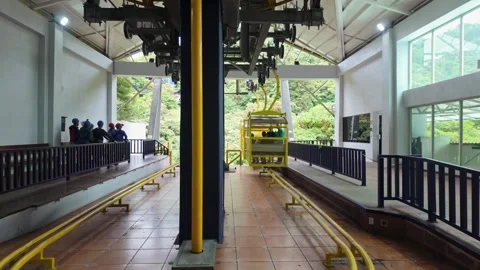 Cable car arriving at Sky Adventures zipline station in Monteverde, Costa Rica. Stock Footage 332256636