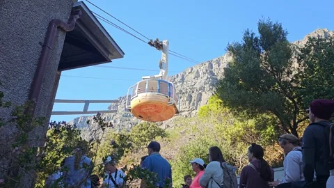 Cable Car Arriving, Table Mountain Cable Car, Cape Town, South Africa 8K Video stock 347931130