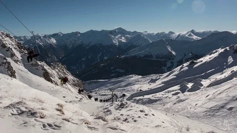 Cable car on a background of blue mountains Stock Footage 71762763