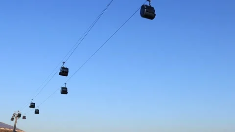 Cable car on the background of blue sky. Luzhniki. Stock Footage 165202412
