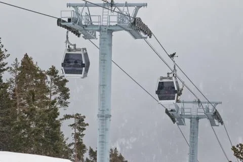 Cable car in bad weather Foto stock