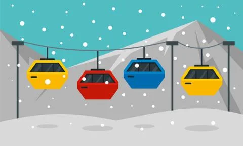 Cable car banner, flat style Illustrazione stock