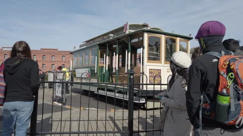 Cable Car Being Turned Around at Fisherman's Wharf Turntable, San Francisco Stock Footage 307232132