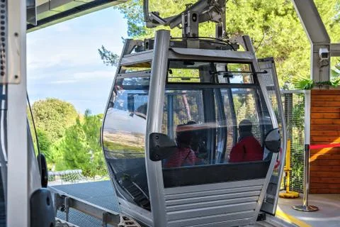 Cable car between coast and Montjuic hill, Barcelona, Spain Stock Photos