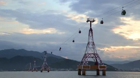 The cable car between the Islands Stock Footage 65382092