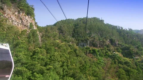 Cable car from Botanic Garden to Monte, Funchal, Madeira, Portugal Stock Footage 32593793
