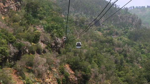 Cable car from Botanic Garden to Monte, Funchal, Madeira, Portugal Stock Footage 32593808