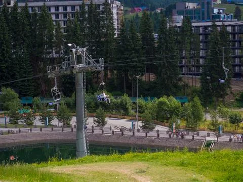 The cable car in Bukovel in summer Stock Photos