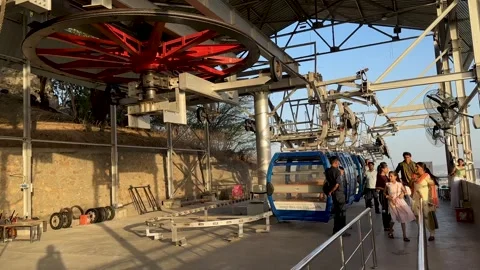Cable car cabin at an aerial tramway terminal station. Stock Footage 336067472