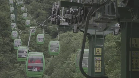 Cable Car Cabin Arriving At Station With Passengers In Forest At Longtan Stock-Footage 343557050