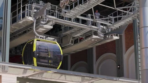 Cable car cabin with resort plan at the final station Stock Footage 286031221