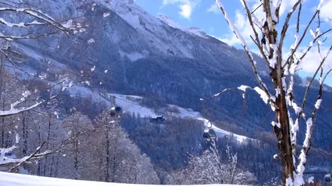 Cable car cabins passing with mountain view HD Stock Footage 151926840