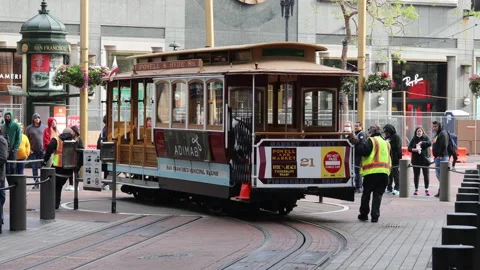 Cable Car Cable car is turned at Powell and Market Street station Stock-Footage 172096127