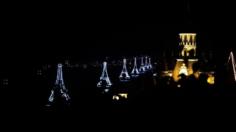 Cable car, cable way on dark background. Beautiful illumination. Stock Footage 105465680