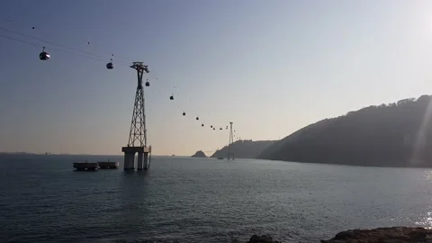 Cable Car at Calm Still Beach in Busan, Korea 스톡 동영상 153970019