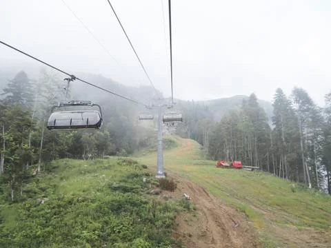 The cable car in Caucasus mountains. Sochi area, Roza Khutor, Russia Stock Photos