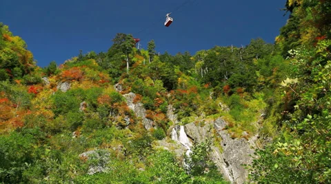 Cable car in the Central Alps mountains, Japan. Stock Footage 31946817
