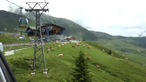 Cable car climb to Mount First, Switzerland. 스톡 동영상 145244500