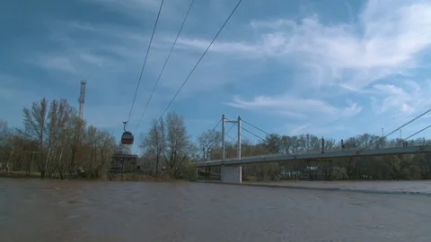 The cable car crosses the river Stock Footage 75016239