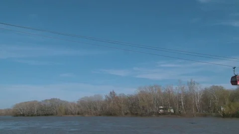 The cable car crosses the river Stock Footage 75016531