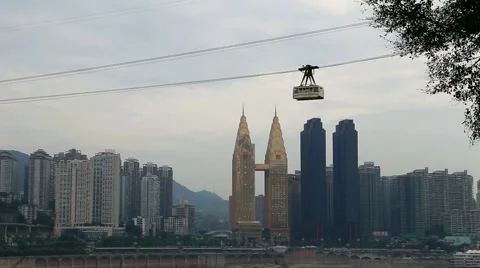 A cable car  crossing changjiang river, chongqing city of china Stock Footage 54751947