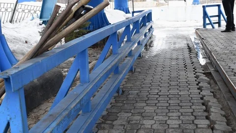 Cable car crossing the river in winter and summer Stock Footage 109416981