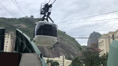 The Cable Car descends from the Sugar Loaf in Rio de Janeiro Stock Footage 217964681