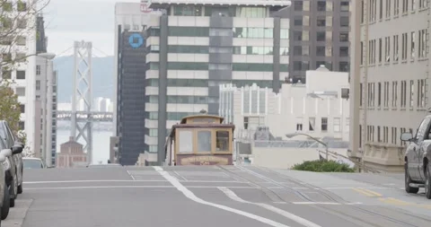 Cable Car Dropping off People in San Francisco with LUT Stock Footage 131369478