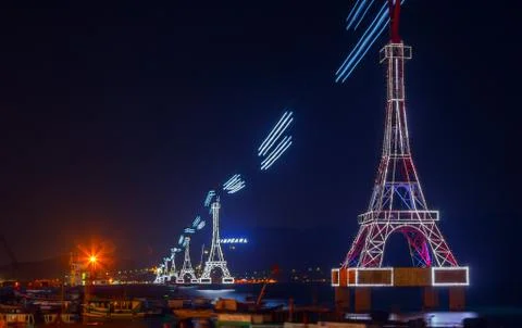 Cable car eiffel tower to Vin pearl Amusement Park (Hon Tre Island) Island Nh Stock Photos